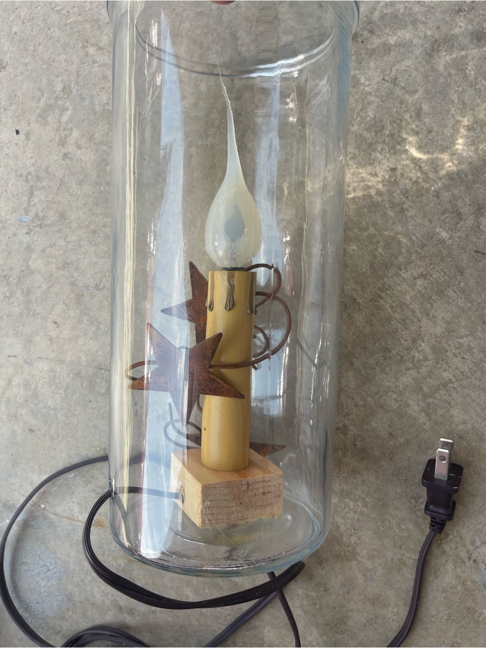 Primitive Glass Lantern with Yellow Candle and Rust Star Accents
